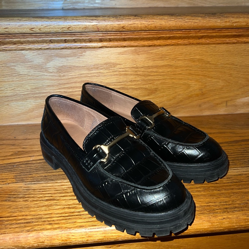 Madewell Black Croc-Embossed Loafers